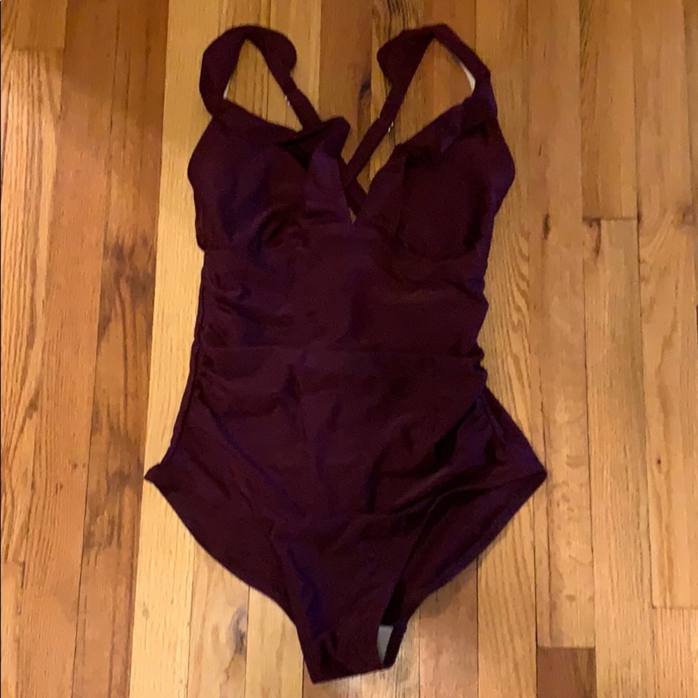 One piece swimsuit with ruffle neckline